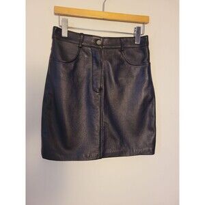 Vintage First Black Leather Mini Skirt  Sz 8 Grunge Punk